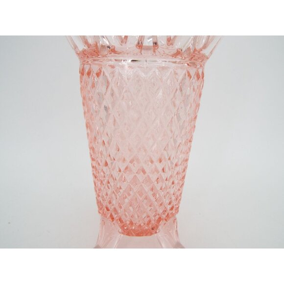 Vintage Imperial Glass Pink Diamond Point Lace Edge Vase - Picture 4 of 11